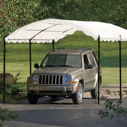 TOPMAX Outdoor Patio 13ft.Lx10ft.W Iron Carport Shelter Garage Tent; Garden Storage Shed with Anchor Kit; White