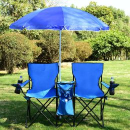 Portable Folding Picnic Double Chair W/Umbrella Table Cooler Beach Camping Chair