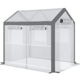 8' L x 6' W x 7' H Outdoor Walk-In Tunnel Greenhouse with Roll-up Windows;  2 Zippered Doors;  & Weather Cover