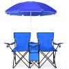 Portable Folding Picnic Double Chair W/Umbrella Table Cooler Beach Camping Chair