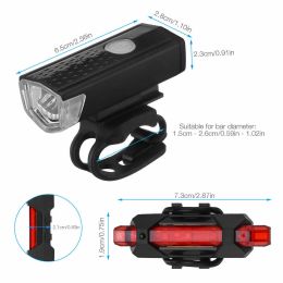 USB Rechargeable LED Bicycle Headlight Bike Head Light Cycling Rear Front Lamp Bike Light Rainproof USB Rechargeable LED bicycle Light (Option: default)