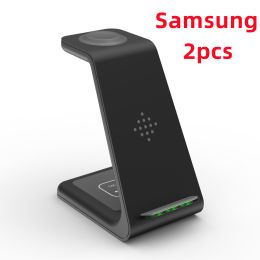 3 In 1 Fast Charging Station Wireless Charger Stand Wireless Quick Charge Dock For Phone Holder (Option: Black-Samsung2pc)