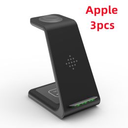 3 In 1 Fast Charging Station Wireless Charger Stand Wireless Quick Charge Dock For Phone Holder (Option: 3PCS black-Apple)