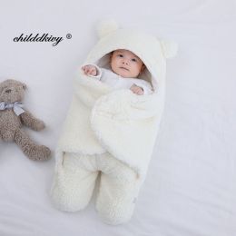 Soft Newborn Baby Wrap Blankets Baby Sleeping Bag Envelope For Newborn Sleepsack Cotton thicken Cocoon for baby 0-9 Months (Color: white-Fleece, size: 0-3 M)