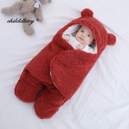 Soft Newborn Baby Wrap Blankets Baby Sleeping Bag Envelope For Newborn Sleepsack Cotton thicken Cocoon for baby 0-9 Months (Color: red-Fleece, size: 0-3 M)