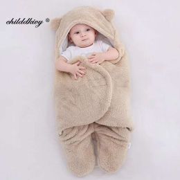 Soft Newborn Baby Wrap Blankets Baby Sleeping Bag Envelope For Newborn Sleepsack Cotton thicken Cocoon for baby 0-9 Months (Color: kahai-Flannel, size: 9M)