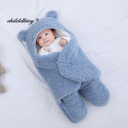 Soft Newborn Baby Wrap Blankets Baby Sleeping Bag Envelope For Newborn Sleepsack Cotton thicken Cocoon for baby 0-9 Months (Color: blue-Fleece, size: 9M)