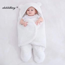 Soft Newborn Baby Wrap Blankets Baby Sleeping Bag Envelope For Newborn Sleepsack Cotton thicken Cocoon for baby 0-9 Months (Color: white-Flannel, size: 6M)