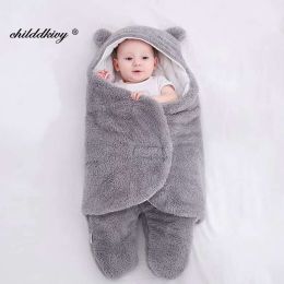 Soft Newborn Baby Wrap Blankets Baby Sleeping Bag Envelope For Newborn Sleepsack Cotton thicken Cocoon for baby 0-9 Months (Color: gray-Flannel, size: 0-3 M)