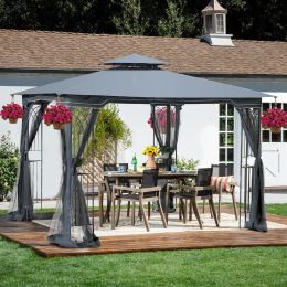 10x10 Outdoor Patio Gazebo Canopy Tent With Ventilated Double Roof And Mosquito net(Detachable Mesh Screen On All Sides); Suitable for Lawn;  Garden; (Color: Gray)