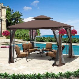 10x10 Outdoor Patio Gazebo Canopy Tent With Ventilated Double Roof And Mosquito net(Detachable Mesh Screen On All Sides); Suitable for Lawn;  Garden; (Color: brown)