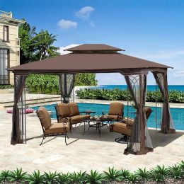 13x10 Outdoor Patio Gazebo Canopy Tent With Ventilated Double Roof And Mosquito net(Detachable Mesh Screen On All Sides); Suitable for Lawn;  Garden; (Color: brown)