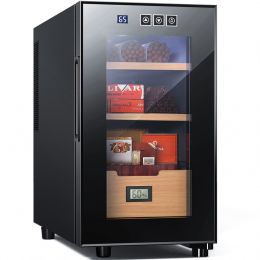 Intelligent Control Temperature Cedar Wood Low Noise Cigar Wine Refrigerator (Color: Black, Type: 23 L)