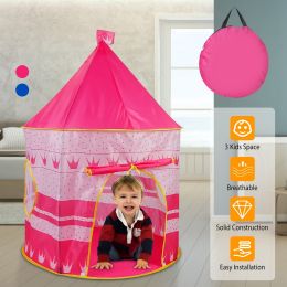 Kids Play Tent Foldable Pop Up Children Play Tent Portable Baby Play House Castle W/ Carry Bag Indoor Outdoor Use (Color: Pink)