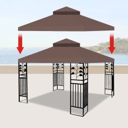 10x10 Ft Outdoor Patio Gazebo Replacement Canopy; Double Tiered Gazebo Tent Roof Top Cover Only(Frame Not Include) (Color: as pic)