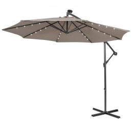 10 Feet Patio Solar Powered Cantilever Umbrella with Tilting System (Color: coffee)