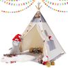 Play Tent with Free String Lights & Mat; Portable Canvas Playhouse for Kids Indoor Outdoor Playing