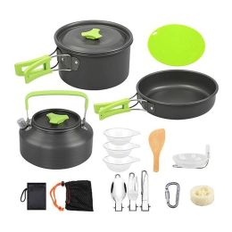 Outdoor Hiking Picnic Camping Cookware Set Picnic Stove Aluminum Pot Pans Kit (Color: Grey, Type: 16 Pcs)