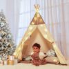 Play Tent with Free String Lights & Mat; Portable Canvas Playhouse for Kids Indoor Outdoor Playing