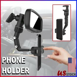 Universal 360 Rotation Car Rear View Mirror Mount Stand GPS Cell Phone Holder US (Option: Cell Phone Holder-Black)